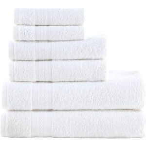 6 Piece Bathroom Cotton Towel Set -2 Washcloth 2 Hand Towel 2 Bath Towel - White